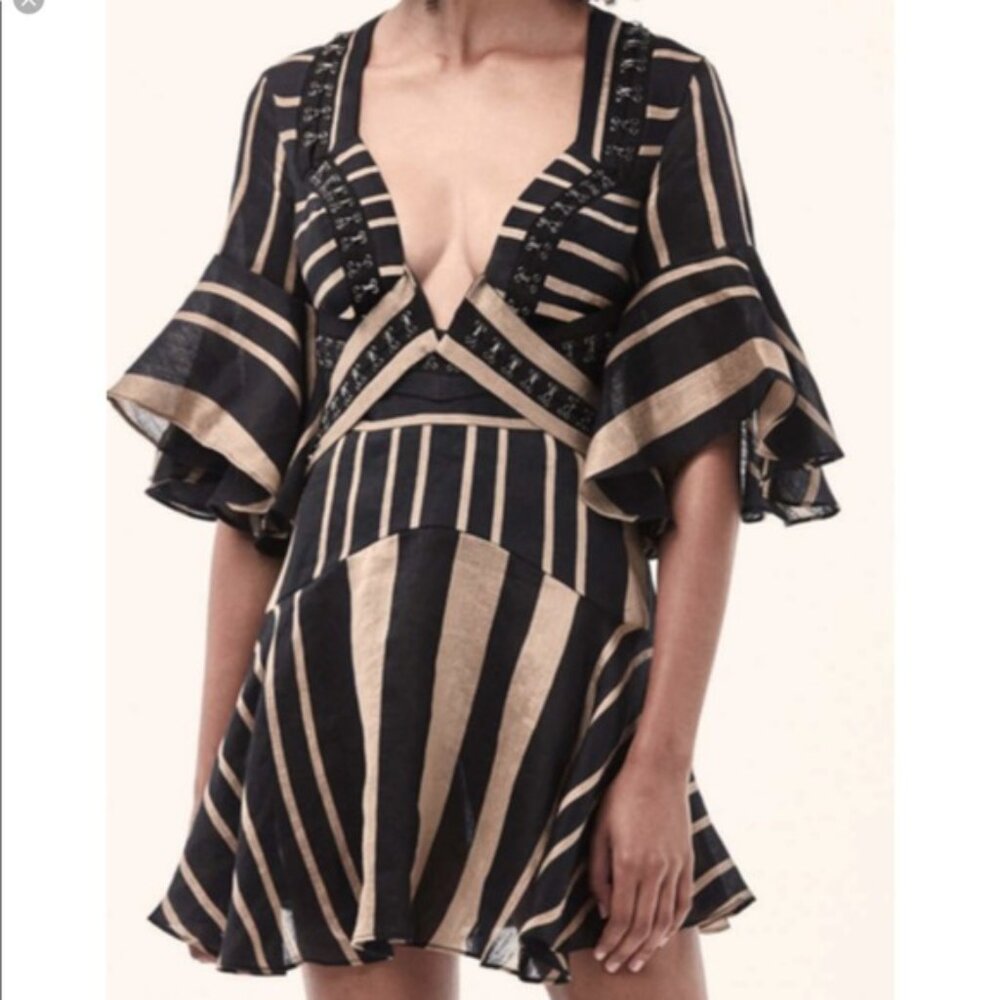 Acler Black and Tan Striped Dress